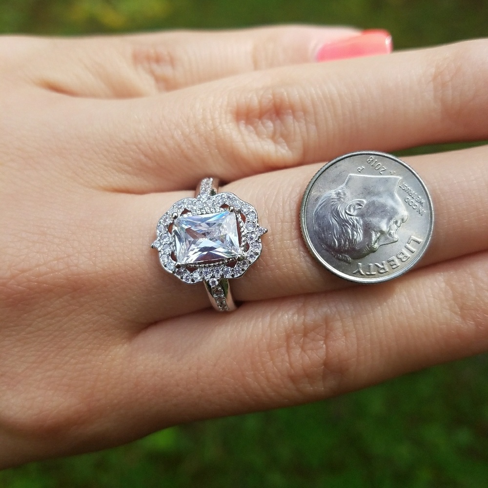 Silver Radiant halo engagement ring - Picture 7 of 7